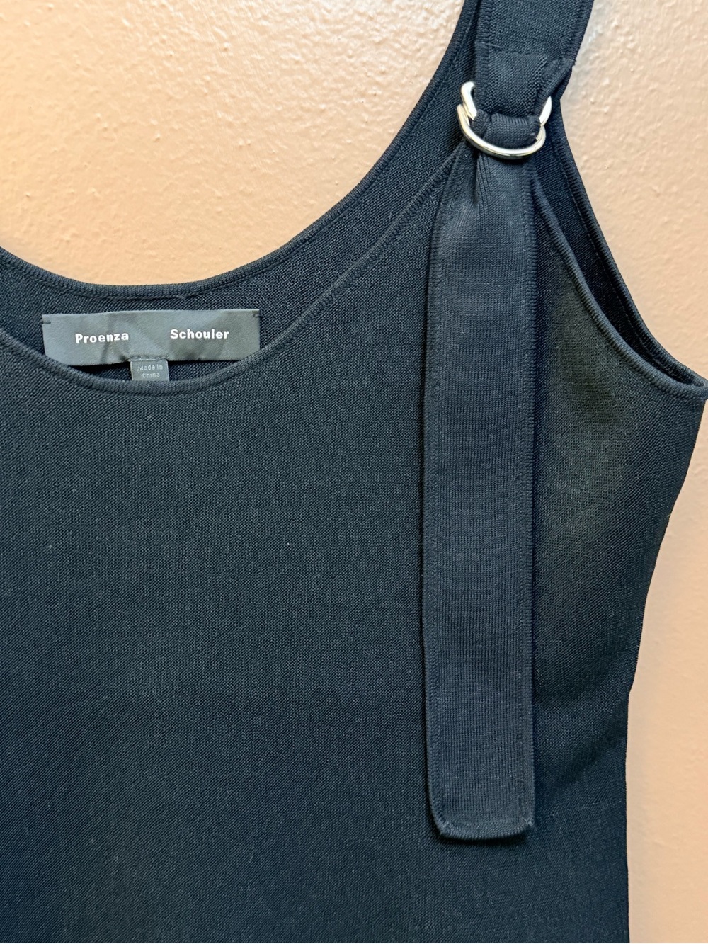 PROENZA SHOULER Black Scoop Neck Tank Wide Strap Ring Detail Knit Size L